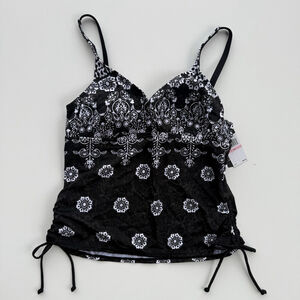 Women's Jantzen Black and White Floral Tankini Top Size 10